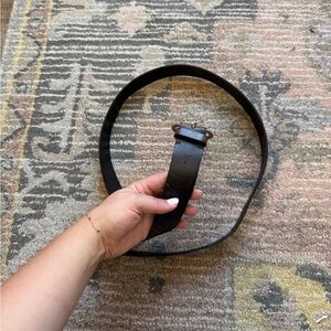 Frye Black Leather Belt with Gold Buckle